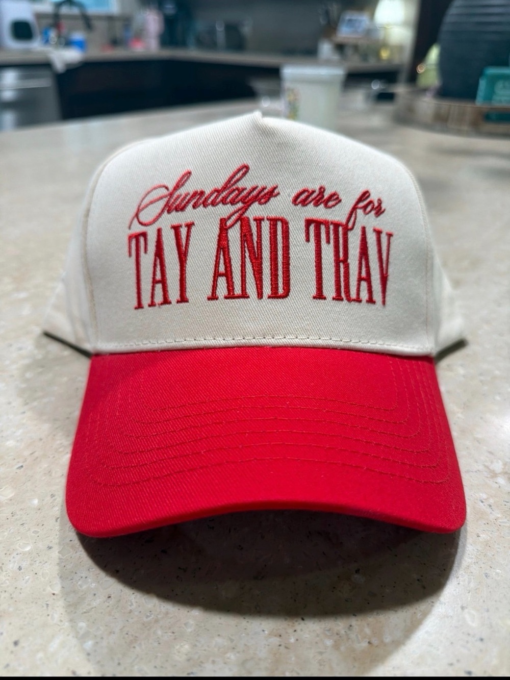 Sundays Are For Tay and Trav Embroidered Two-Tone Cap - Red & Cream
